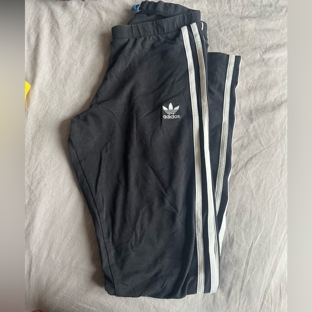 Adidas Women’s Black Leggings with White Stripes